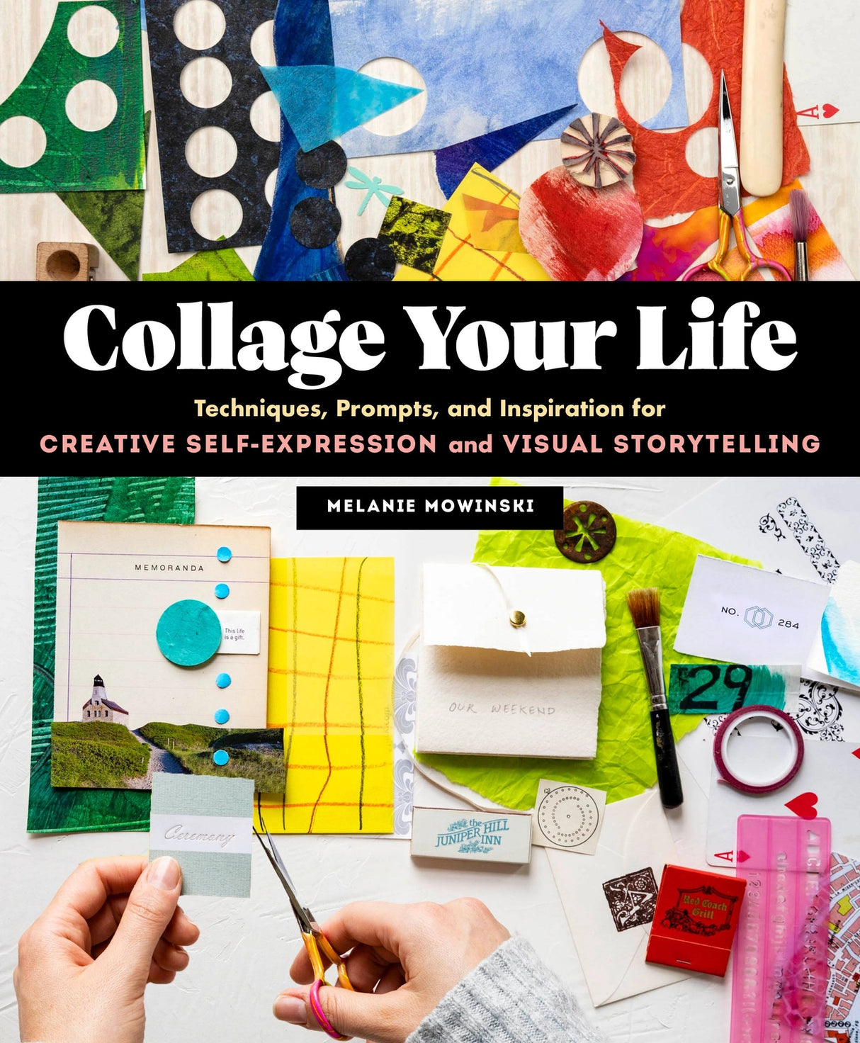 Requiring minimal equipment--just scissors, glue, paper, and pens--collage is an accessible craft that offers limitless creative possibilities. Like meditation or journaling, making collage can be an avenue for self-reflection and artistic exploration.
In Collage Your Life, artist and teacher Melanie Mowinski teaches a variety of core techniques including lettering, stamping, stenciling, transfers, and adhesive methods, and provides dozens of prompts to jumpstart the creative process and encourage crafters