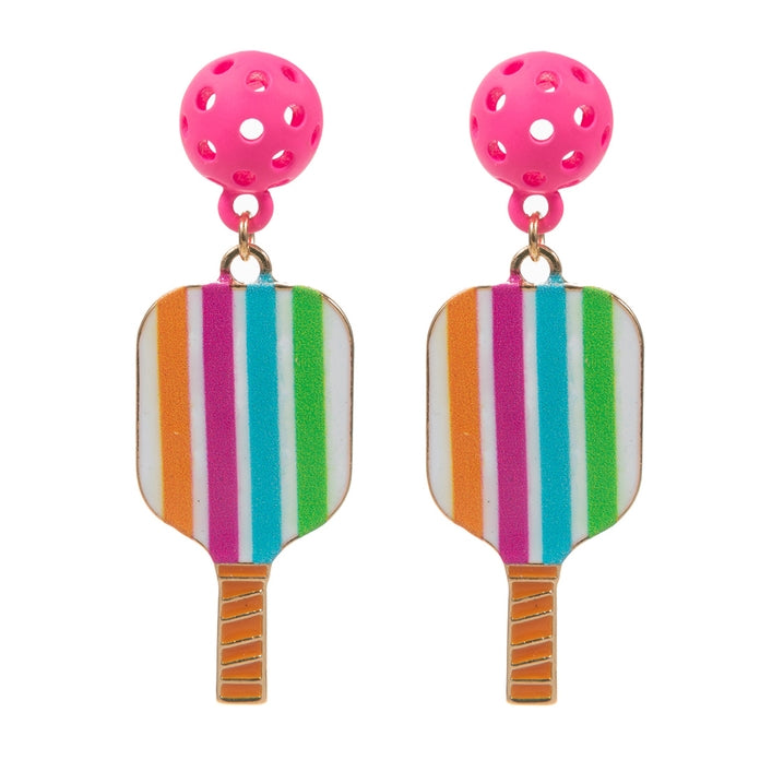 Pendientes con diseño de tiras de colores y almohadillas para pickleball