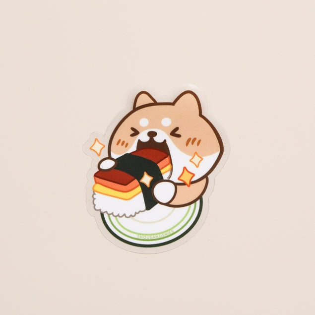Pegatina de vinilo de Corgi Spam Musubi
