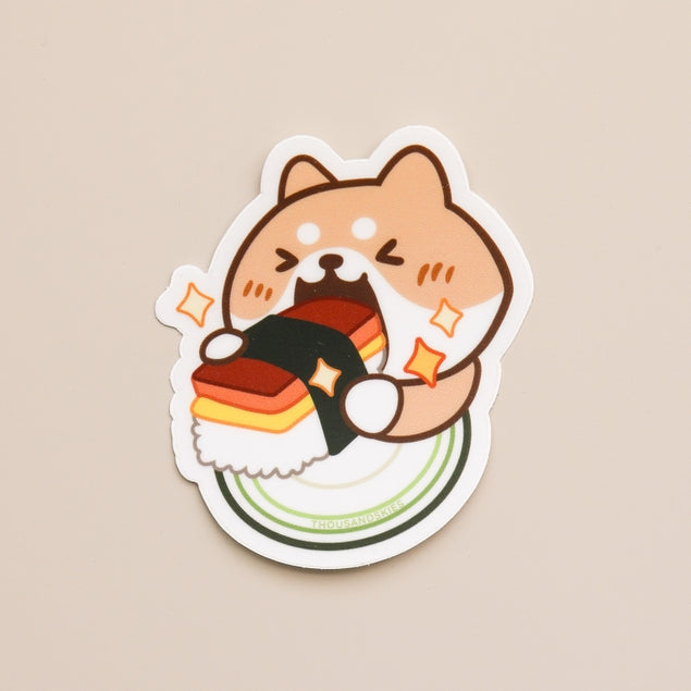 Pegatina de vinilo de Corgi Spam Musubi