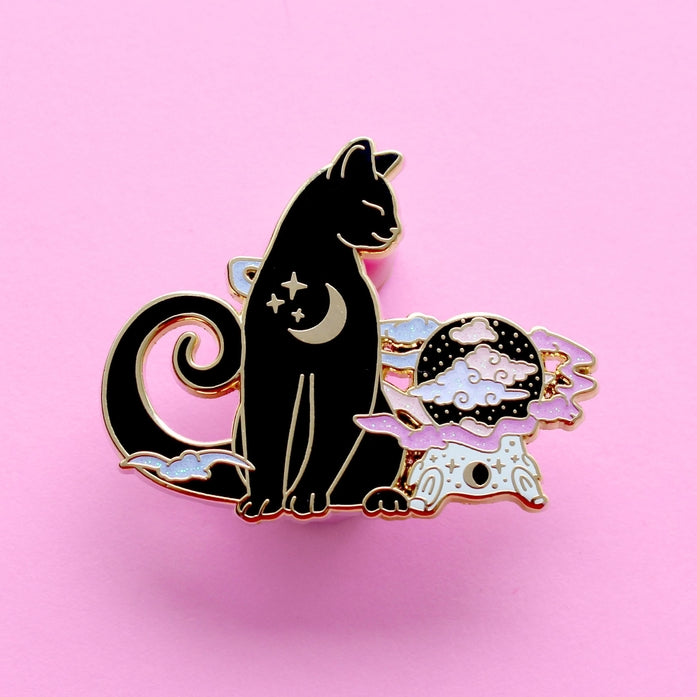 Pin de esmalte con forma de gato en forma de bola de cristal: colección de Halloween