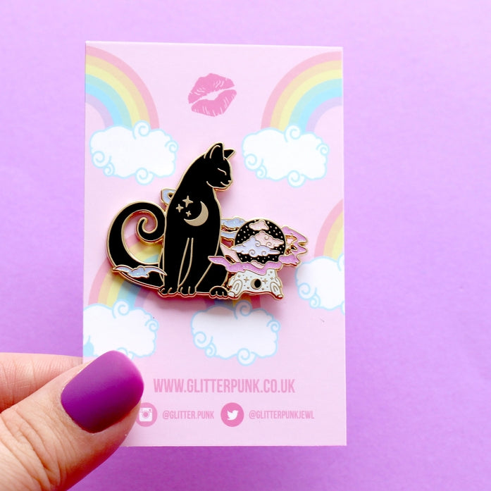 Pin de esmalte con forma de gato en forma de bola de cristal: colección de Halloween