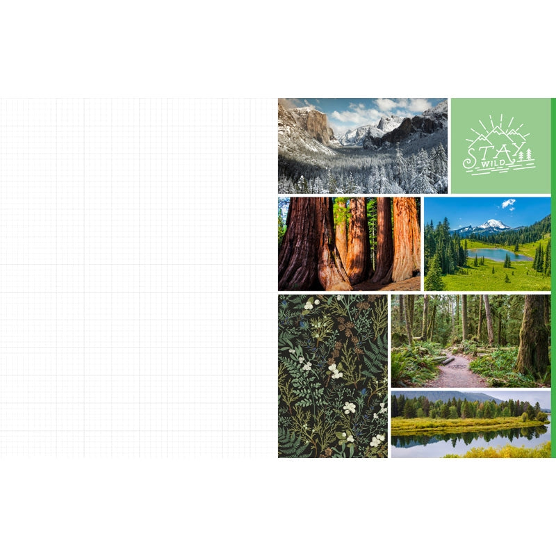 Cut & Collage National Parks invites you to cut out and piece together your own works of art inspired by the surreal beauty of America’s national parks.
Whether you’re creating collages, scrapbooks, or vision boards, let your creativity and imagination roam free as you bring America’s most beloved natural treasures to life. Immerse yourself in vibrant colors, intricate textures, and breathtaking vistas as you mix and match photographs and illustrations. From the towering cliffs of Yosemite to the other