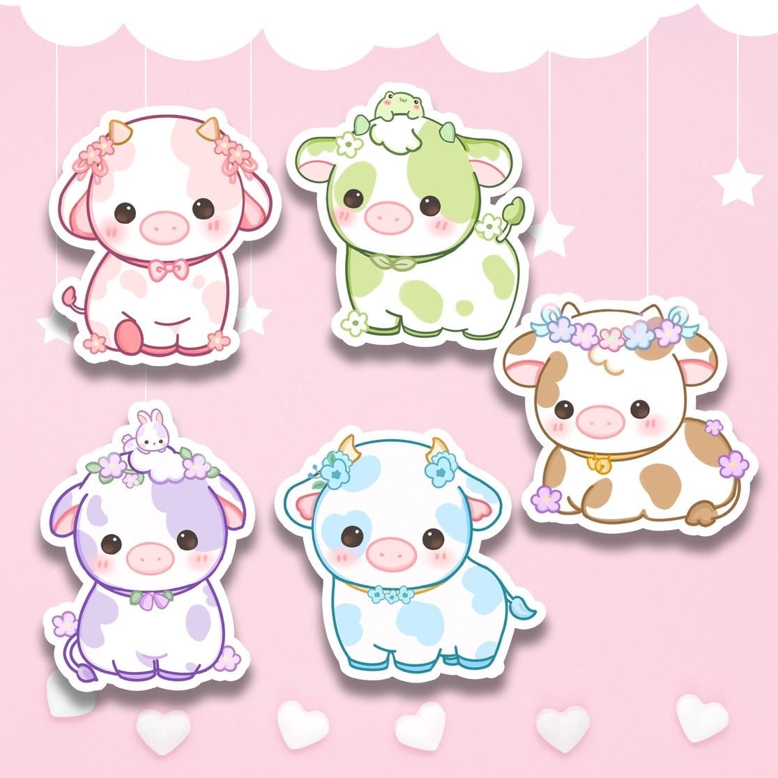 Cute Purple Flower Cow Sticker