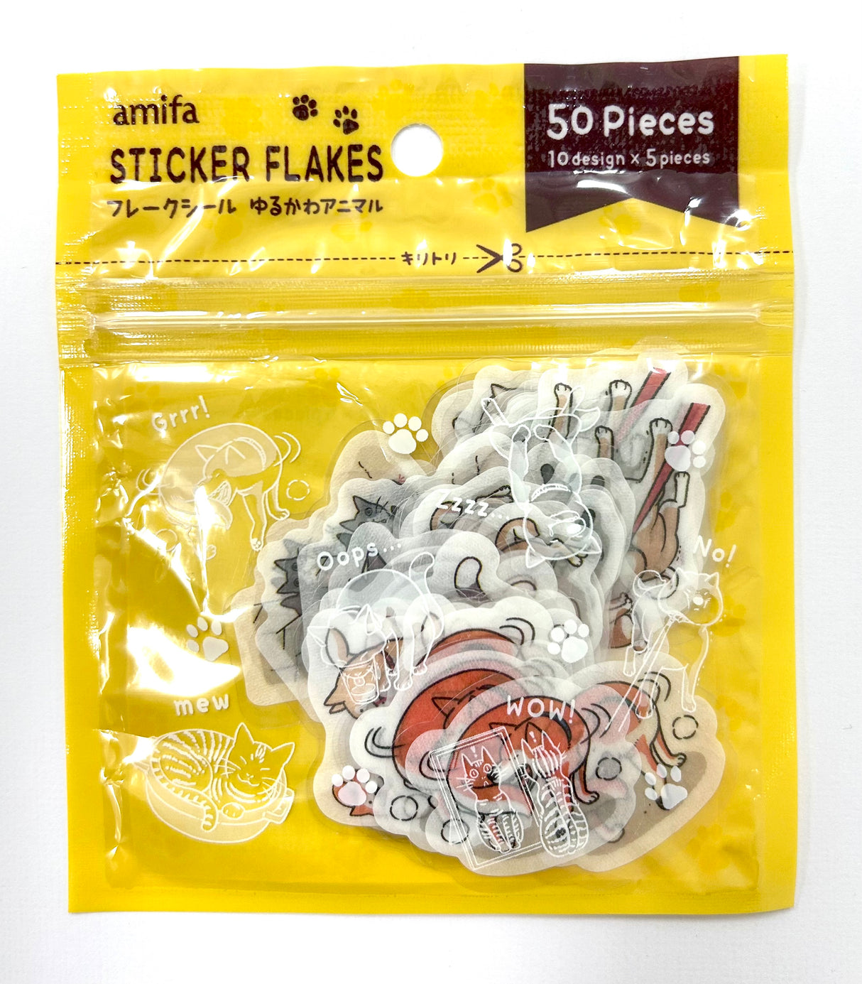 Cute Animals Sticker Flakes
These transparent deco stickers come in resealable packaging and feature various illustrations of kawaii Shiba Inu and cats.
A set of die-cut stickers featuring images of cutie dogs and cats
Comes in a resealable packaging
Total of 50 stickers with 10 different designs
