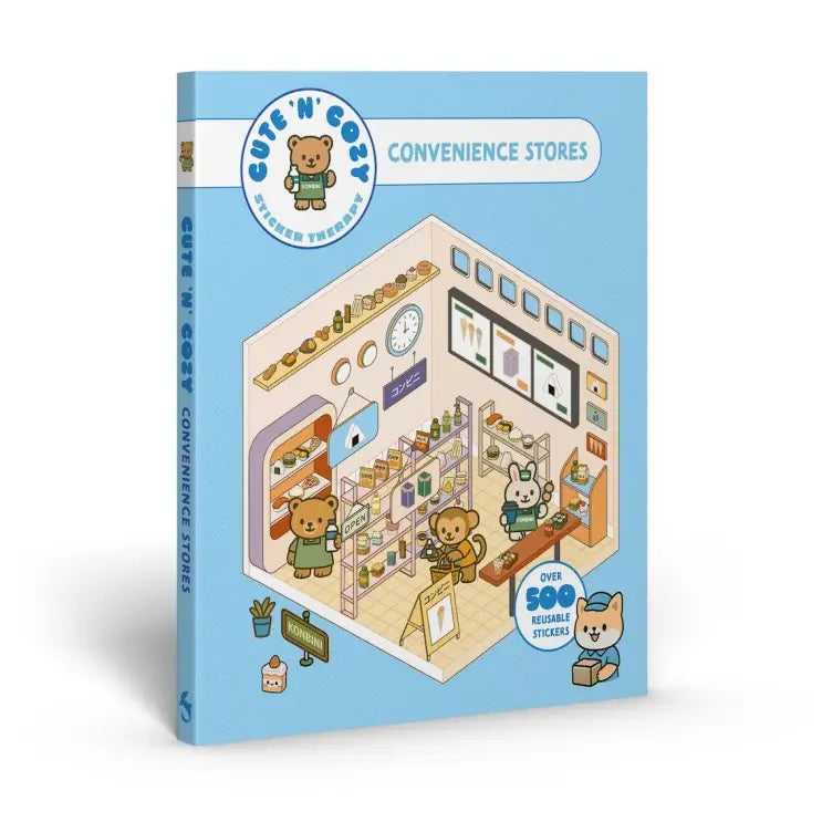 Create the coziest "konbini" convenience store imaginable, with six room sets and hundreds of stickers…
Welcome to a cozy world of absolute cuteness! Pick an empty space; furnish it, decorate it and fill it with furry little characters until it's a busy little convenience store. Then carry on until you've created your own unique keepsake: there are six to complete in this book!