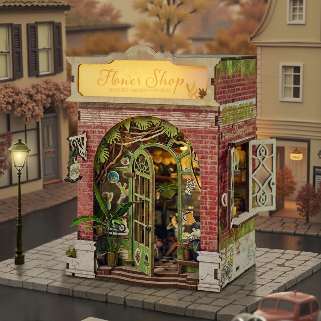 Step inside The Flower Shop, a cozy miniature haven where vibrant flower arrangements bloom in elegant vases, lush potted plants thrive, and fresh bouquets overflow with color. This delightful build features classic red brick walls, a welcoming wooden arched doorway, and a checkerboard floor that adds timeless charm.
2 AAA batteries required; batteries are not included.
Ages 14+
248 pieces
Assembled size: 4.53 x 3.94 x 7.4 inches