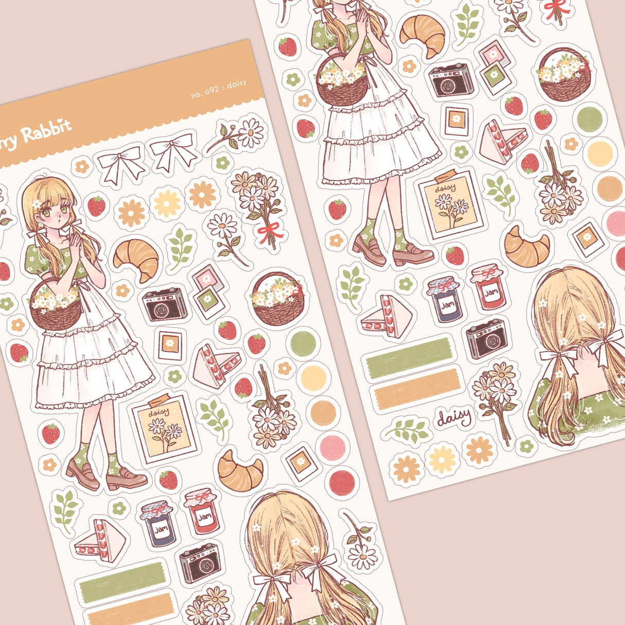 Cherry Rabbit Daisy Sticker Sheet 092