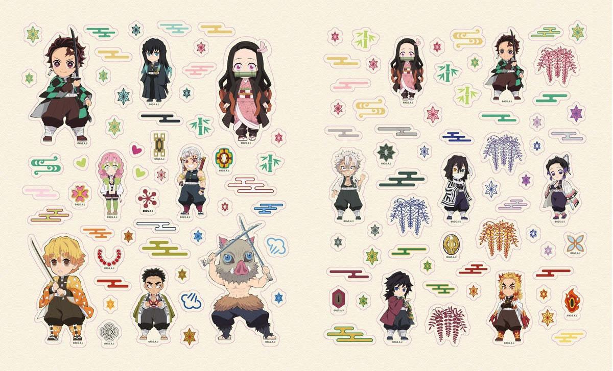 Sturdy paperback book with 600+ stickers. Inside this book, you'll find more than 600 full-color stickers ranging from 1/2" to 3" in size of all your favorite characters and items from Demon Slayer.