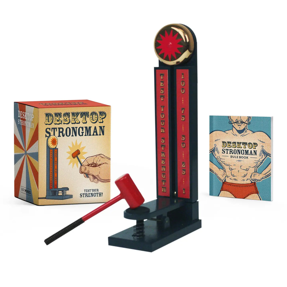 Based off the beloved carnival game, this desktop kit includes everything you need to become a high striker!
Kit includes:
7-1/4" rail and pellet
Bell with sound
Hammer
32-page book with history, techniques, and the rules of the game