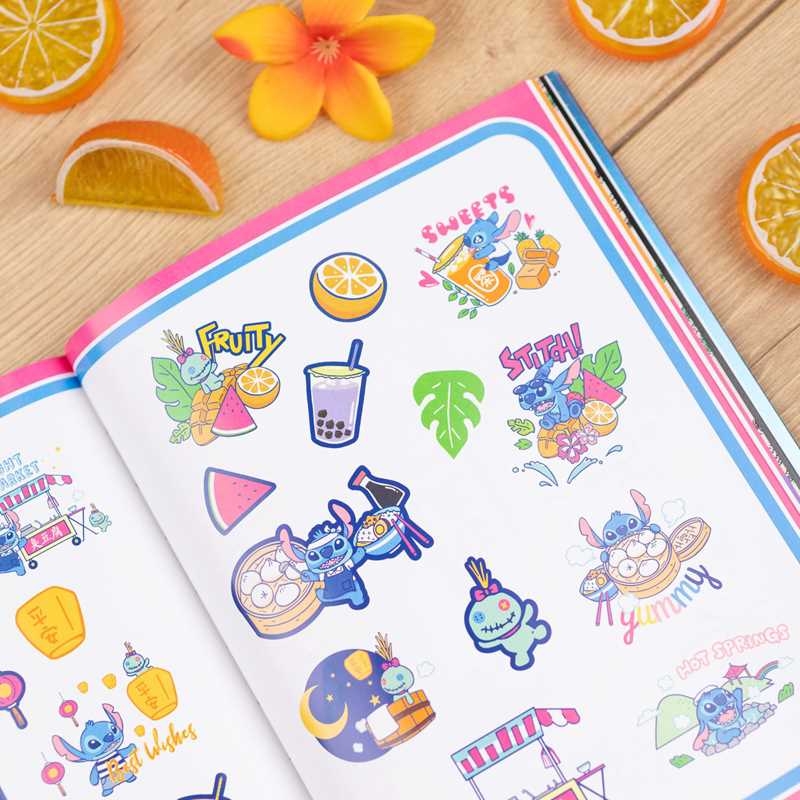 More than 500 colorful stickers of everyone’s favorite blue alien are perfect for scrapbooking or decorating your personal items.
Since the 2002 release of the Disney animated film Lilo & Stitch, the wild blue alien known as Stitch has become a fan favorite—so much that he now has his own sticker book! This collection of more than 500 colorful stickers includes fun and rarely seen images from the Disney archives, including character art, composed graphics, icons, and unique designs that are perfect for scr