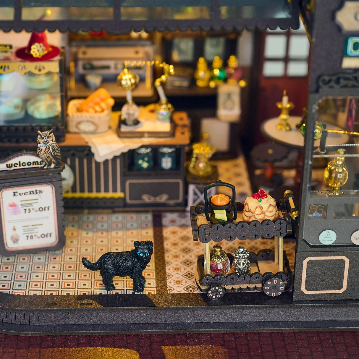 Step into a whimsical world of sugar, spells, and stardust with the Magic Café DIY Miniature House Kit. This enchanting build-it-yourself café brings to life a cozy little corner where witches, wizards, and woodland creatures gather for enchanted brews and magically infused pastries. Watch as tiny shelves fill with jars of mysterious ingredients, and the glass display case glows with cakes that sparkle with edible enchantments.
2 AAA batteries required; batteries are not included.
Ages 14+ 380 pieces
Assem