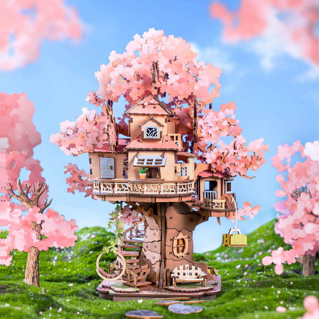 Craft a fairy sakura-scented retreat with this Rolife 3d puzzle! Delicate cherry blossoms, a swing, spiral stairs & lift basket channel —no plastic, just soul-soothing wood. The miniature kit brings adventure fantasies to life.
535-piece 3d puzzle click snugly without glue—just gentle pressure! (no nail-breaking snaps!). Enjoy 5 hours of immersive, stress-relieving fun with the miniature kit. Perfect for unwinding after work or sharing quality time with family.