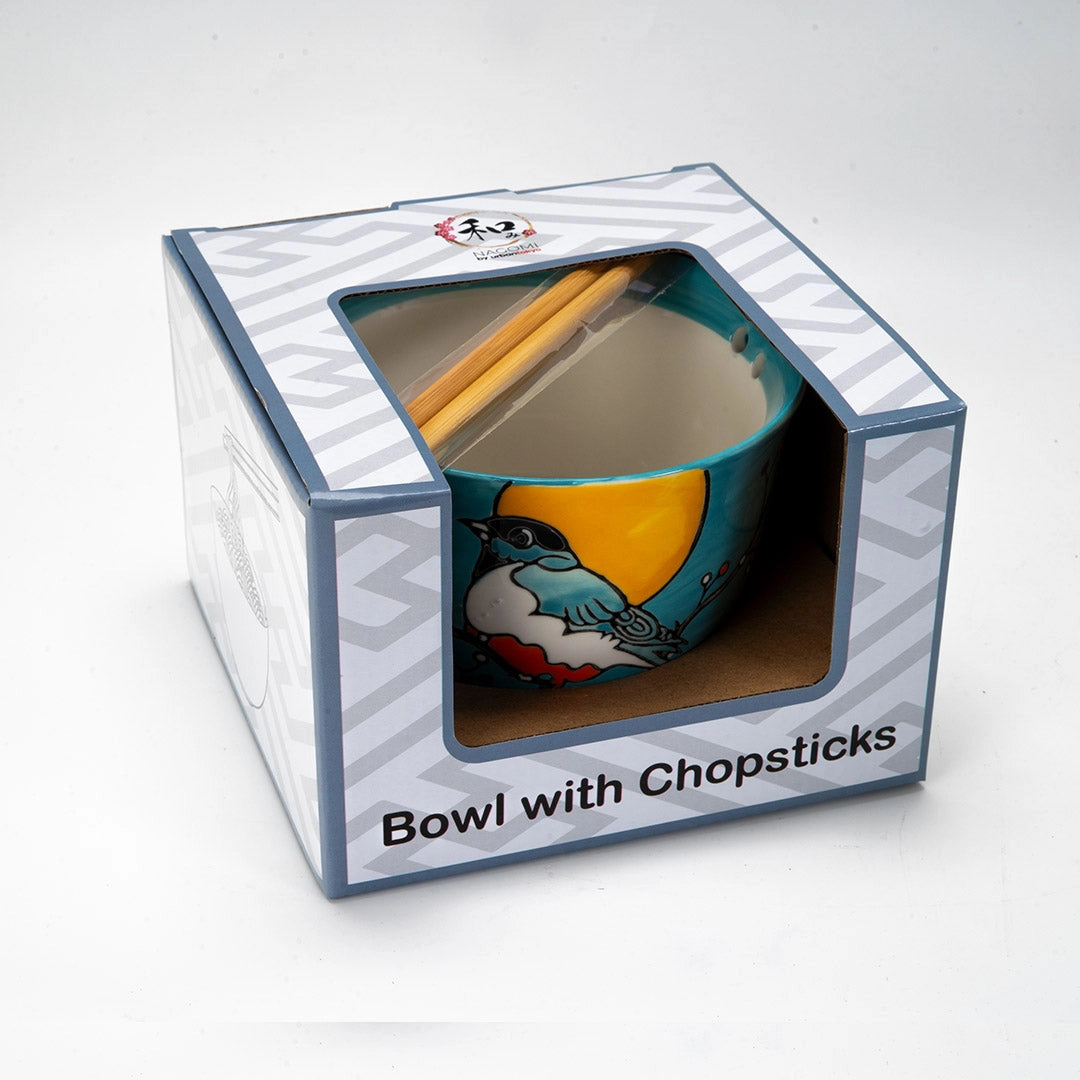 Donburi Bowl with Chopsticks Set Robin
Bowl Size: 5" Dia x 3.75"H
Chopsticks 9"L
Capacity: 18 fl oz
Origin: China