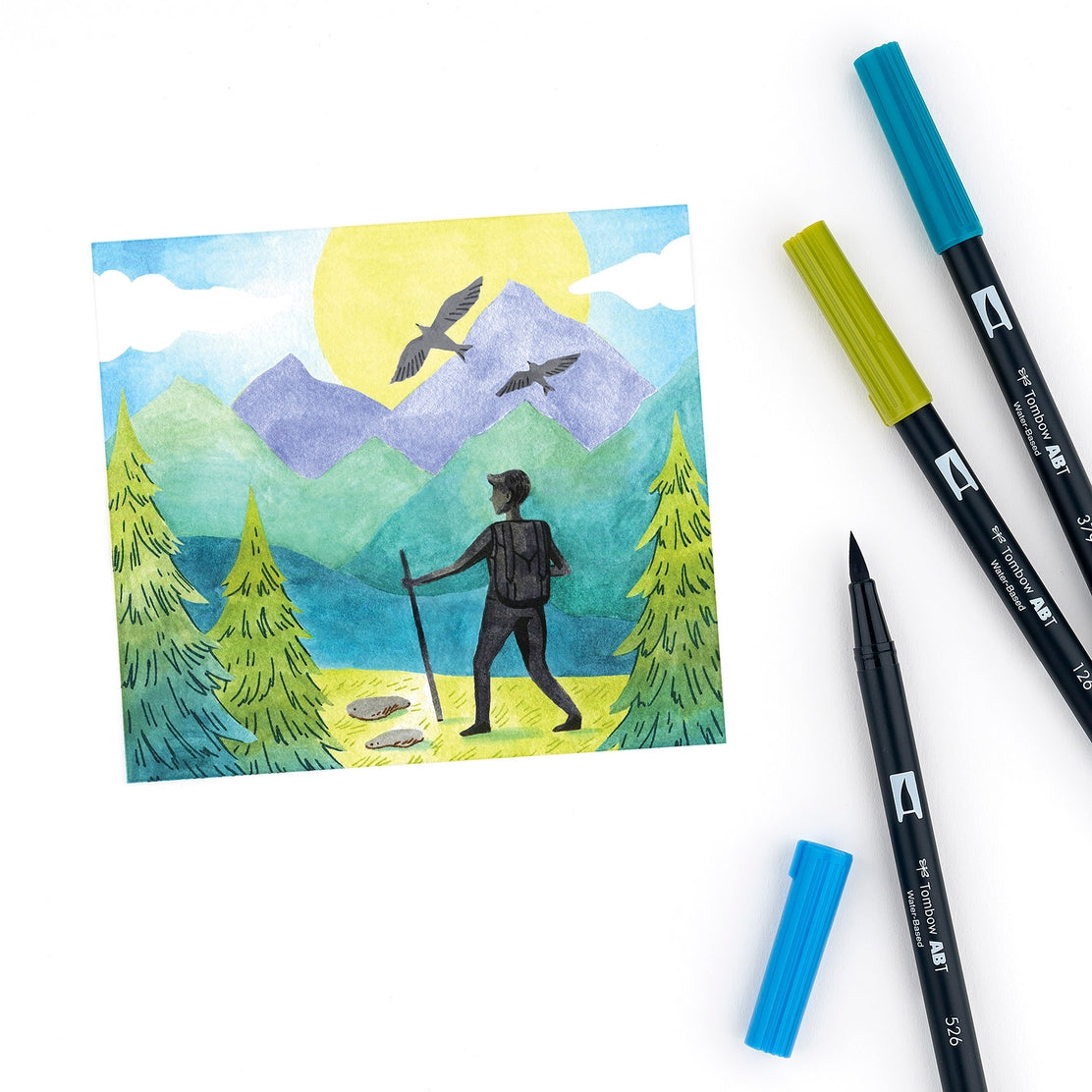 Marcadores artísticos con punta de pincel doble, paquete de 6, para paisajes