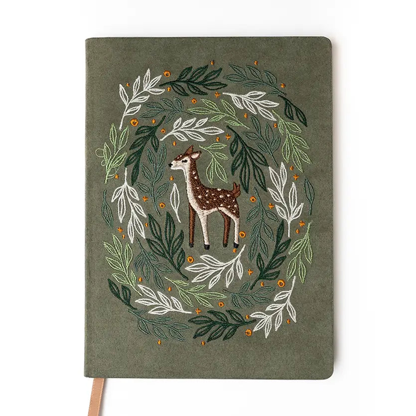 Embroidered Deer Hardbound Layflat Notebook
Premium embroidered cover and beautiful cream-colored lined pages making it easy to keep track of even the smallest details. Complete with a rich, satin ribbon allowing you to bookmark your favorite pages and experiences.
5.75" x 8.25" hardcover journal notebook
Embroidered cover artwork
144 lined pages
Glorious Smythe-sewn binding allows notebook to lay flat
Ribbon Bookmark
Durable binding and high-quality paper for a premium writing experience
Ideal for gifts,