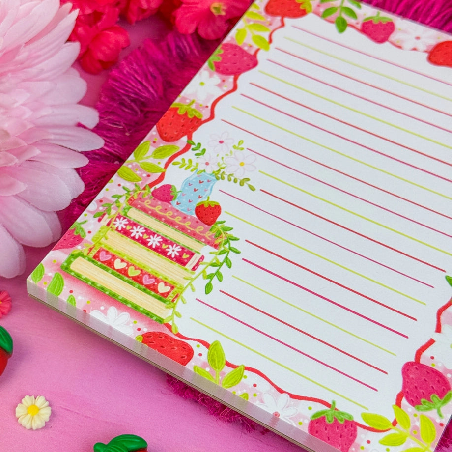 Stay organized in style with this adorable Strawberry Book Stack Notepad! Perfect for jotting down your daily tasks, goals, and bookish ideas, this notepads brings a pop of personality to your desk. Featuring a sturdy cardboard back and premium 70lb. uncoated paper, it's built to last through all your planning adventures.
✦ DETAILS ✦
Size: 4.25" x 5.5"
70 lb. Paper Uncoated
Padded With Cardboard Back
50 Sheets
No magnet backing
