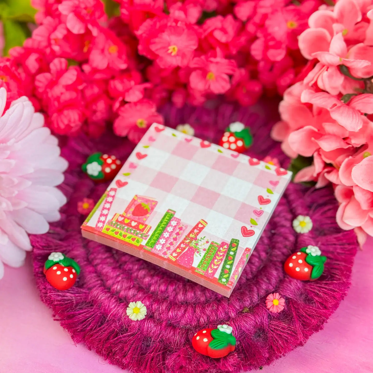Stay organized in style with this adorable Strawberry Bookshelf Notepad! Perfect for jotting down your daily tasks, goals, and bookish ideas, this notepads brings a pop of personality to your desk. Featuring a sturdy cardboard back and premium 70lb. uncoated paper, it's built to last through all your planning adventures.
✦ DETAILS ✦
Size: 3" x 3"
70 lb. Paper Uncoated
Padded With Cardboard Back
50 Sheets
No magnet backing
