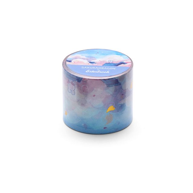 Esterbrook x Sakuradragon Washi Tape - Sky
The Sky Washi Tape turns Cindy Duong's Sakura Street Sky illustration into a continuous scene. Soft clouds and rooftops fill the 3.5 cm-wide tape, with gold foil details appearing throughout the design. Each roll contains five meters for decorating journals, letters, and stationery projects. 