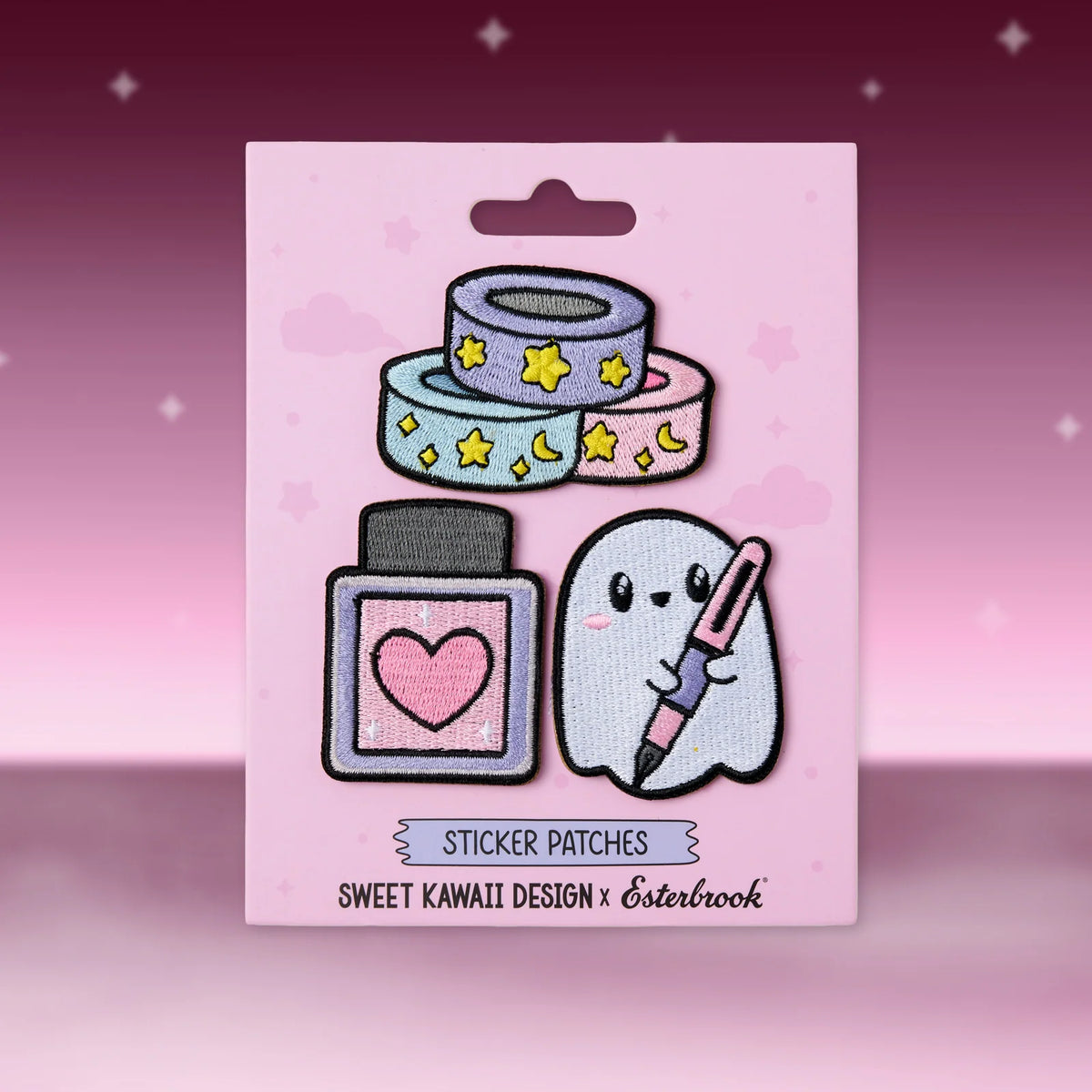 Esterbrook x Sweet Kawaii Design - Pastel Halloween 3 Piece Patch Set
Stick a little spooky patch wherever you please! This three-pack of Sweet Kawaii Design x Esterbrook adhesive patches includes a stack of washi (1.6”h), a cute little bottle of ink (2”h), and Boo-Anne showing off the Pastel Halloween pen (2”h). Each patch has a woven, embroidered look with an easy peel-and-stick backing, perfect for decorating smooth surfaces like notebooks, journals, planners, and more.
Want t