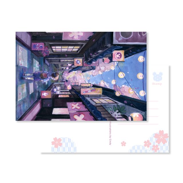 Send a note from Sakura Street with this set of three premium postcards featuring Cindy Duong's original illustrations. The set includes the Dino Sky, Dino Sakura, and Sakura Street designs, each printed on heavyweight cardstock. A custom address layout on the reverse adds more of the collection's playful artwork to every piece of correspondence.