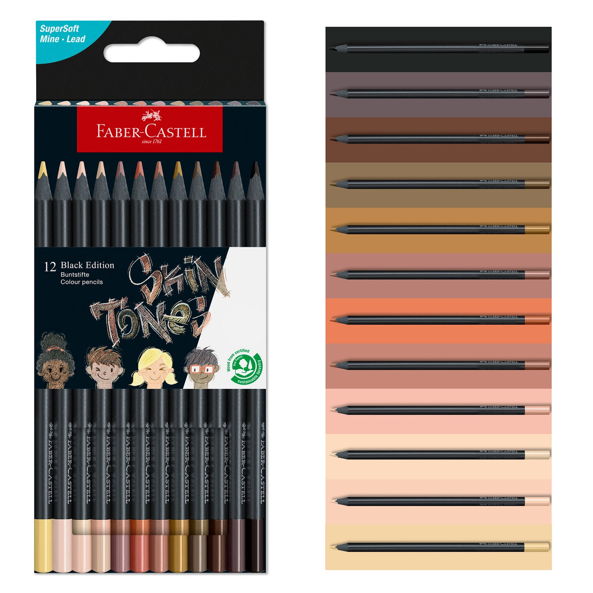 Black Edition Color Pencils with black wood and supersoft leads have great effects on light and even colored and dark paper. Pure Color!