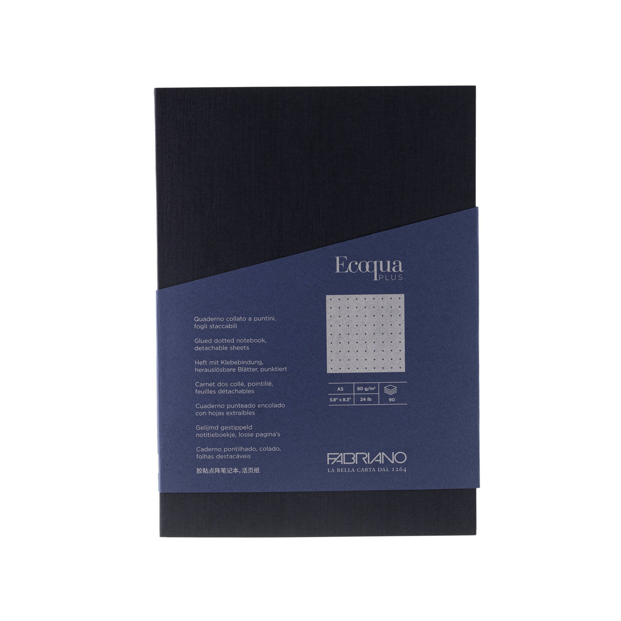 Ecoqua Plus by Fabriano is a collection of notebooks designed to accompany you every day, withstanding prolonged use. These notebooks open perfectly, allowing you to comfortably write on every page, right down to the last. Entirely made in Italy, they use the best raw materials and are produced with renewable energy, demonstrating a concrete commitment to sustainability.
The cover, with its special canvas-like texture and scratch-resistant finish, is available in eight intense and bright colors, giving a