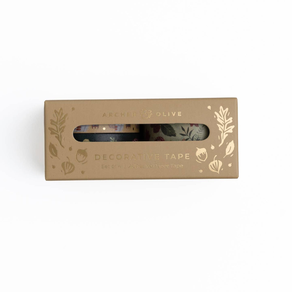 Decorative tape packaging with brand name on a white background. Add a dash of whimsy to your creative space with the Field Mouse Washi Tape Set. Featuring soft florals, cozy textures, and tiny mouse illustrations, this charming set brings a sweet woodland story to life across four unique rolls. 