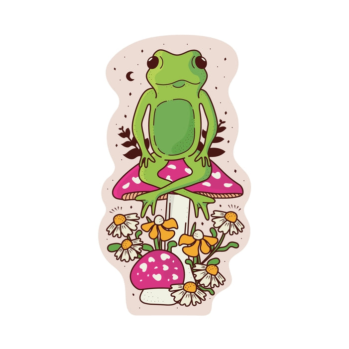 Pegatina de vinilo con diseño de ranas y hongos florales