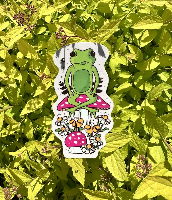Pegatina de vinilo con diseño de ranas y hongos florales