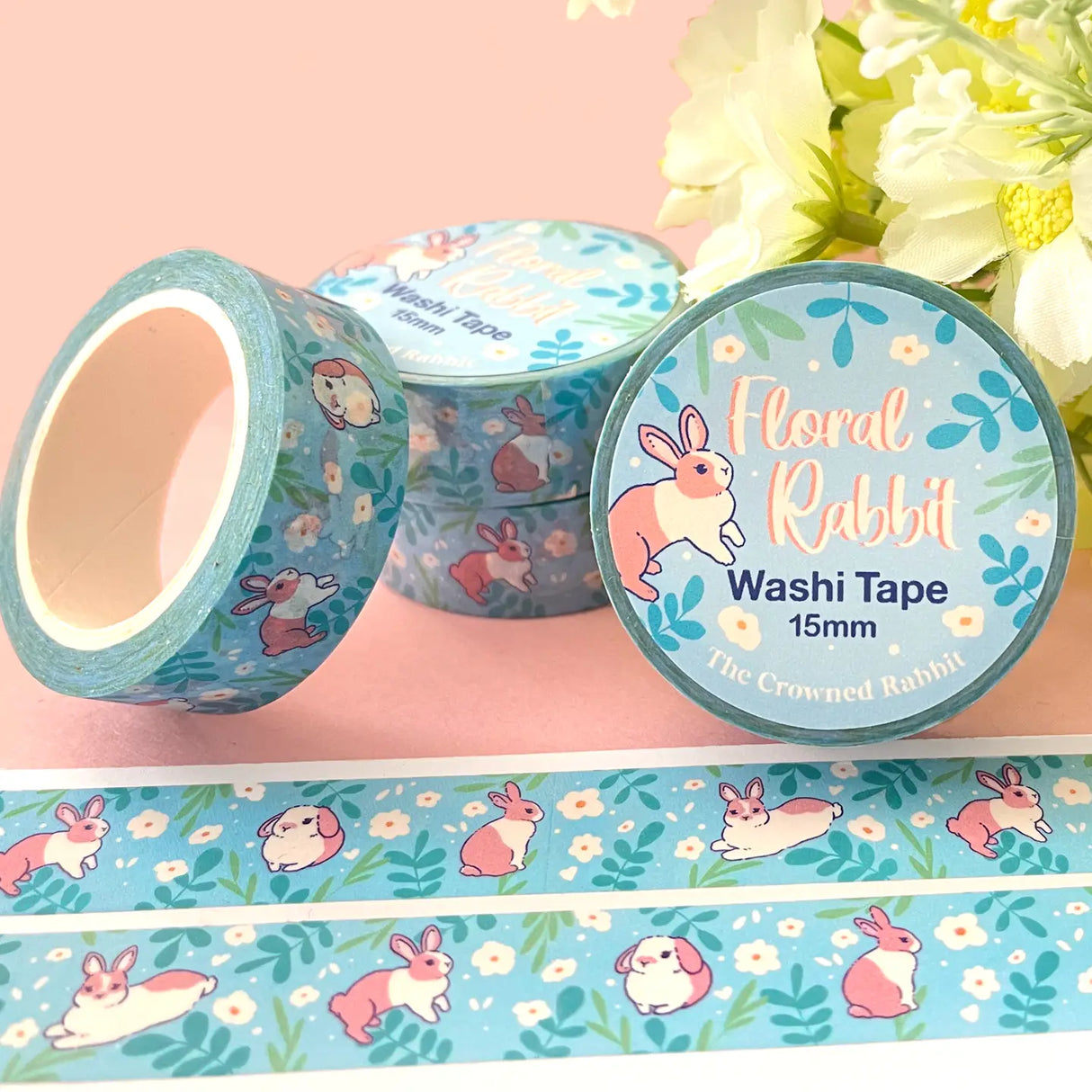 15mm washi tape featuring rabbits and florals!
Comes wrapped in protective plastic with sticker label packaging.
Includes 1 roll of washi tape. 