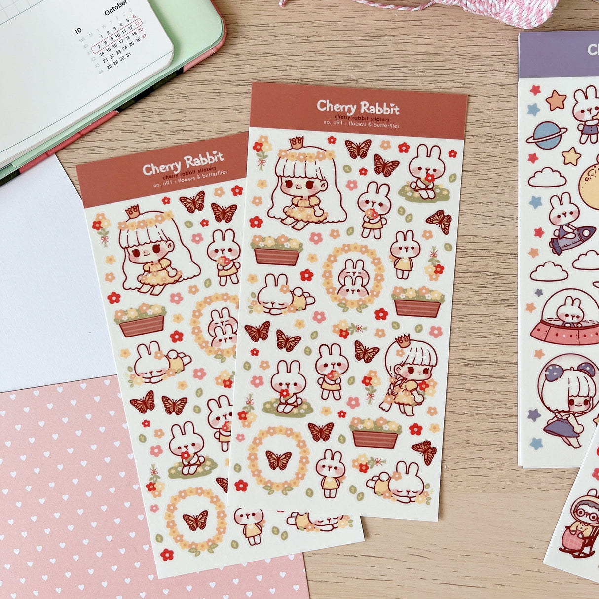 Cherry Rabbit Flowers & Butterflies Sticker Sheet