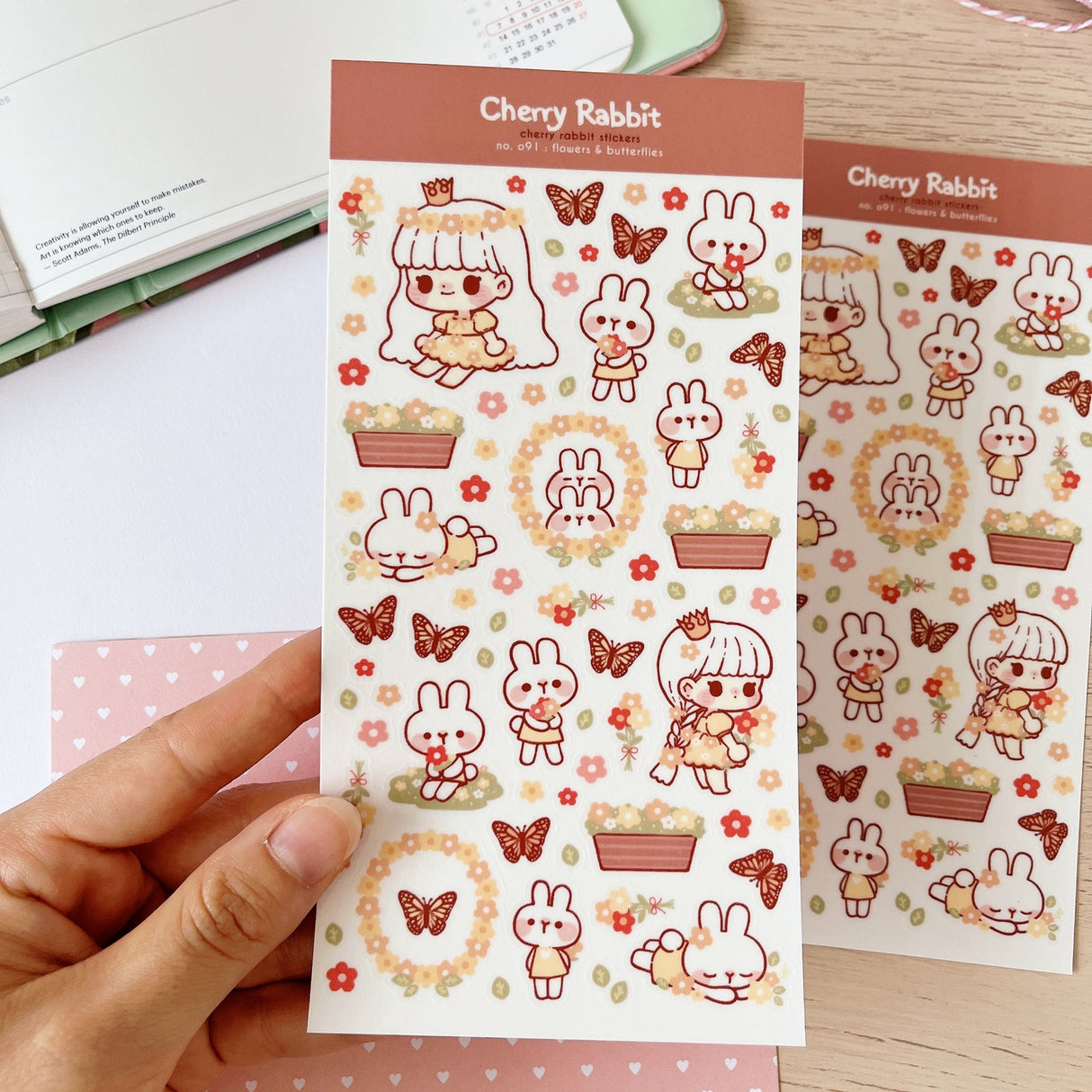 Cherry Rabbit Flowers & Butterflies Sticker Sheet