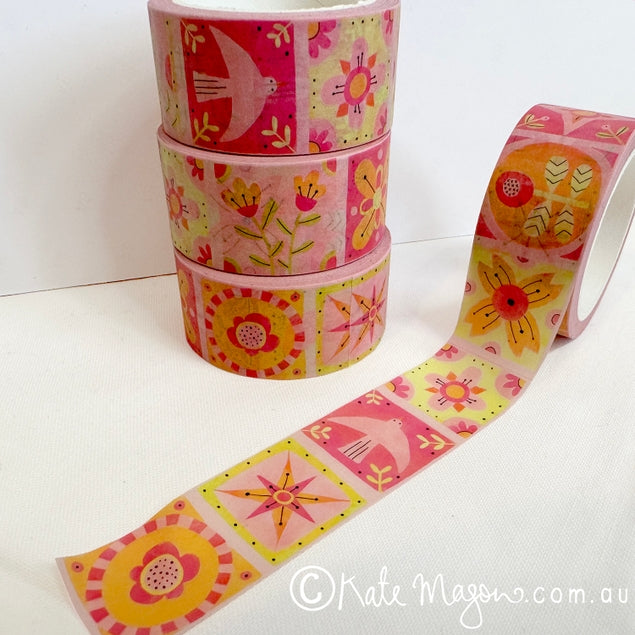 Cinta washi con motivos de patchwork folklóricos