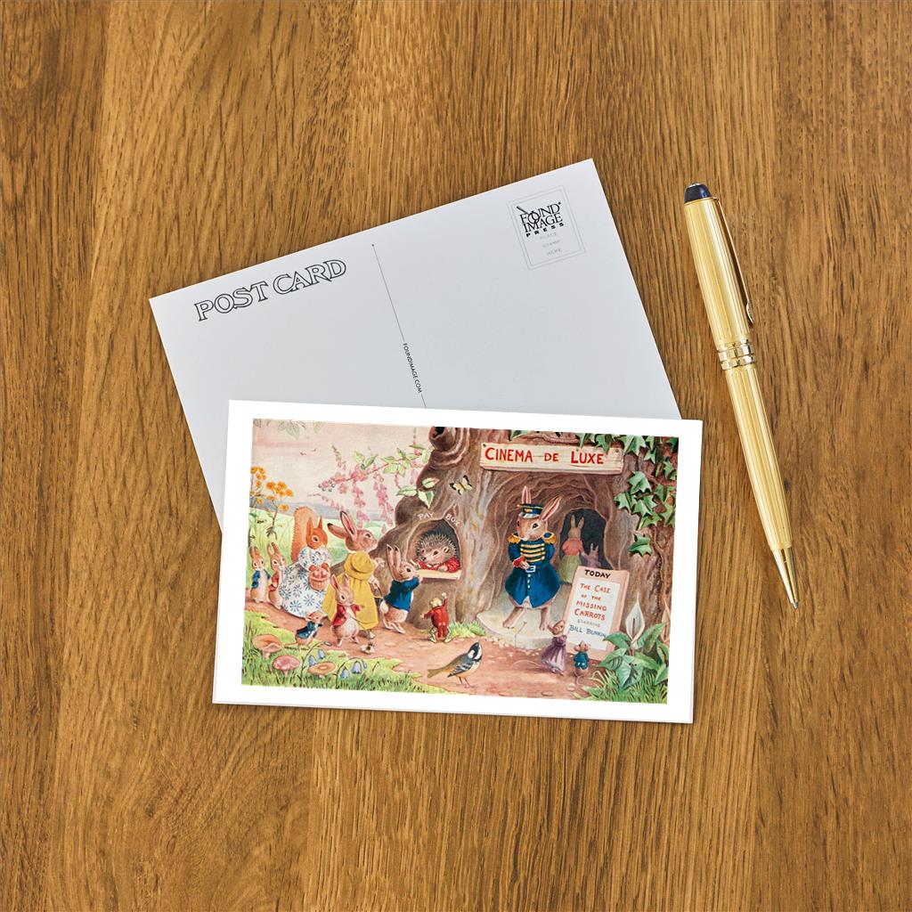 Elevate your inventory with this classic 3.5" x 5.5" postcard featuring an image from our Photography & Film Related collection titled Movie Theater for Rabbits.