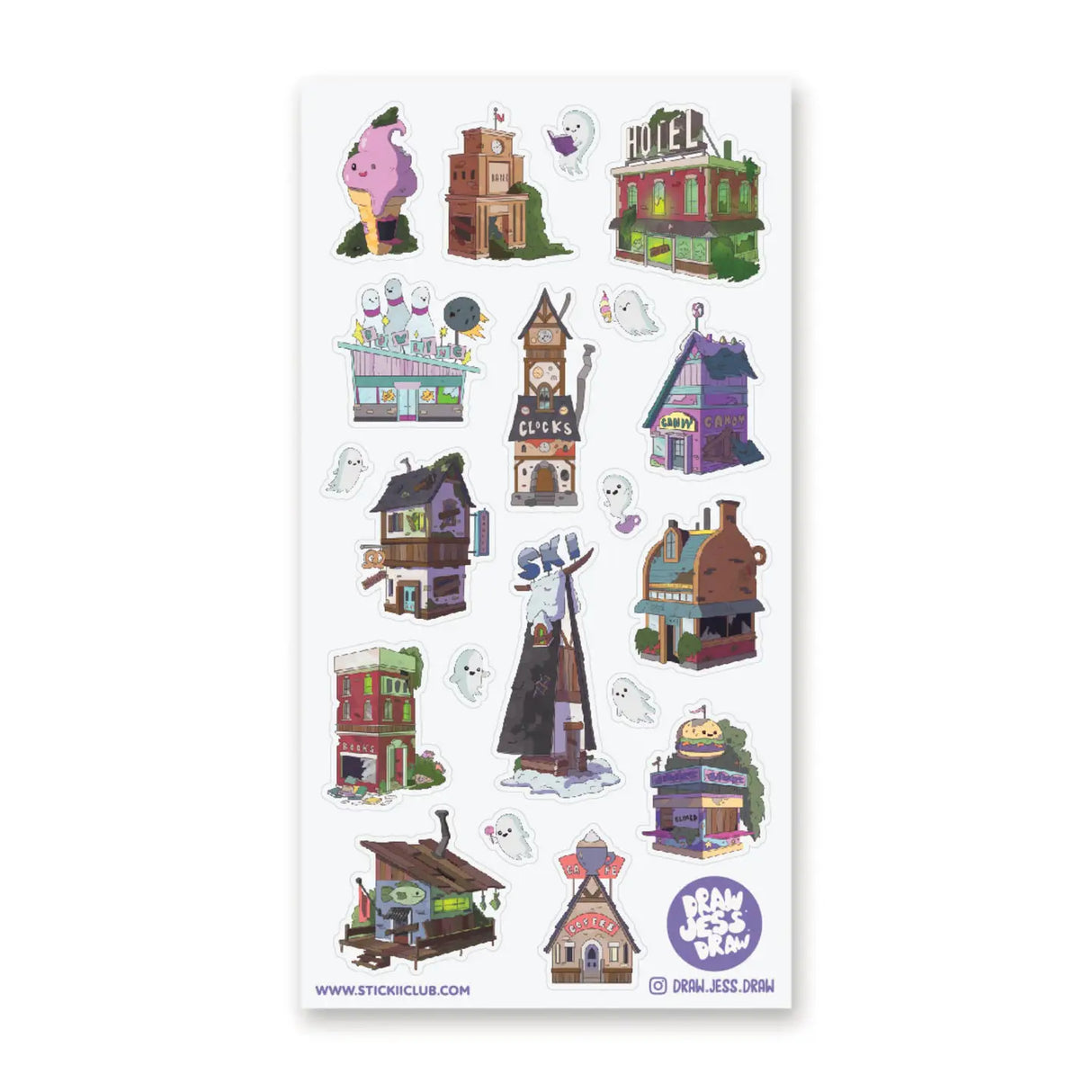Create your own ghost town, complete with some little happy haunts!
Art by: @draw.jess.draw
Top Coating: None
Adhesive Layer: PVC (plastic)
Backing Layer: Clear PET
6.69" x 3.54". Weight - 0.03lbs.
1 sheet included