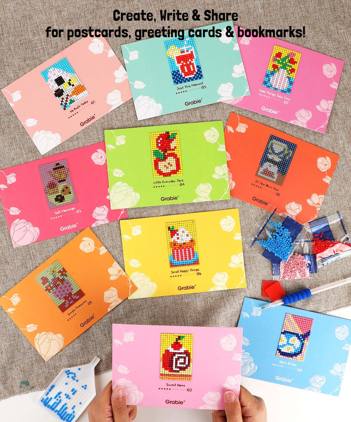 Grabie Mini Diamond Art Cards reimagine traditional diamond painting into tiny, easy-to-finish creative moments. Each beautifully designed mini artwork is placed on a sturdy postcard-size card and can be completed in about 30–45 minutes — perfect for a relaxing off-screen creative break without the commitment of a giant canvas project. Simply shake the diamonds, match the symbols, and stick the square gems one by one to create sparkling miniature artworks you can keep, gift, or share.
* DIAMOND ART MADE