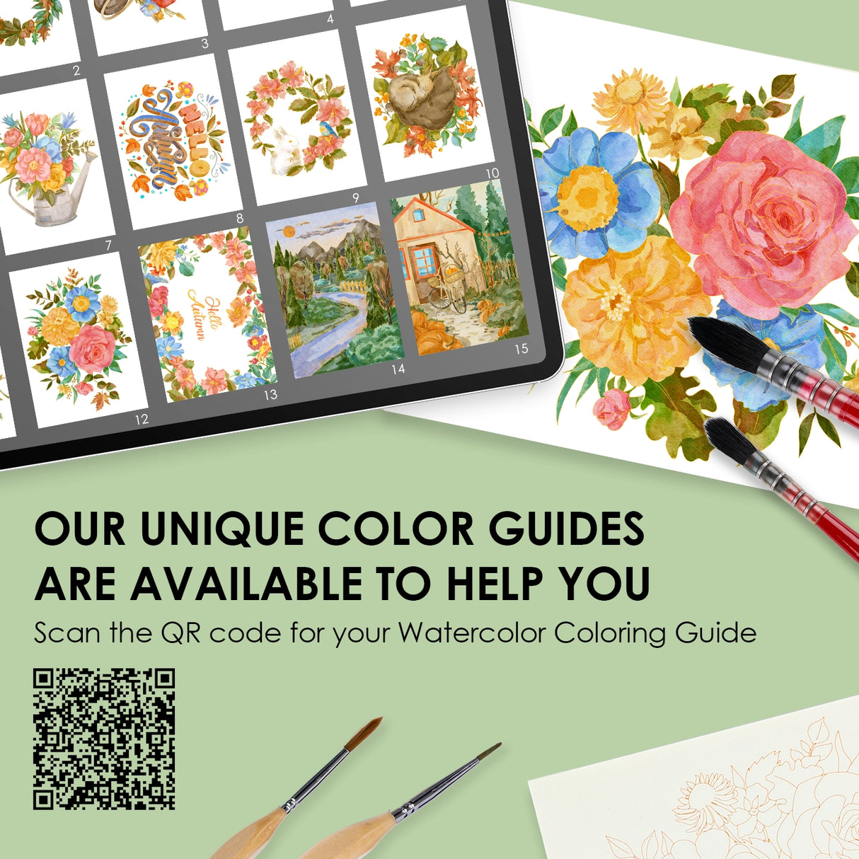 Introducing the "Autumn-Themed Watercolor Coloring Club Box," a charming set for all ages. It includes a 12-color watercolor pocket set inspired by fall and a 15-sheet coloring pad—perfect for capturing the season’s warmth.
Capture Autumn's Beauty - Celebrate autumn with 12 carefully selected shades inspired by the season. The included 15-sheet coloring pad gives you the ideal surface to explore rich tones and seasonal charm in every brushstroke.
Premium Paper & Coloring Guide - Scan the QR code for a fre