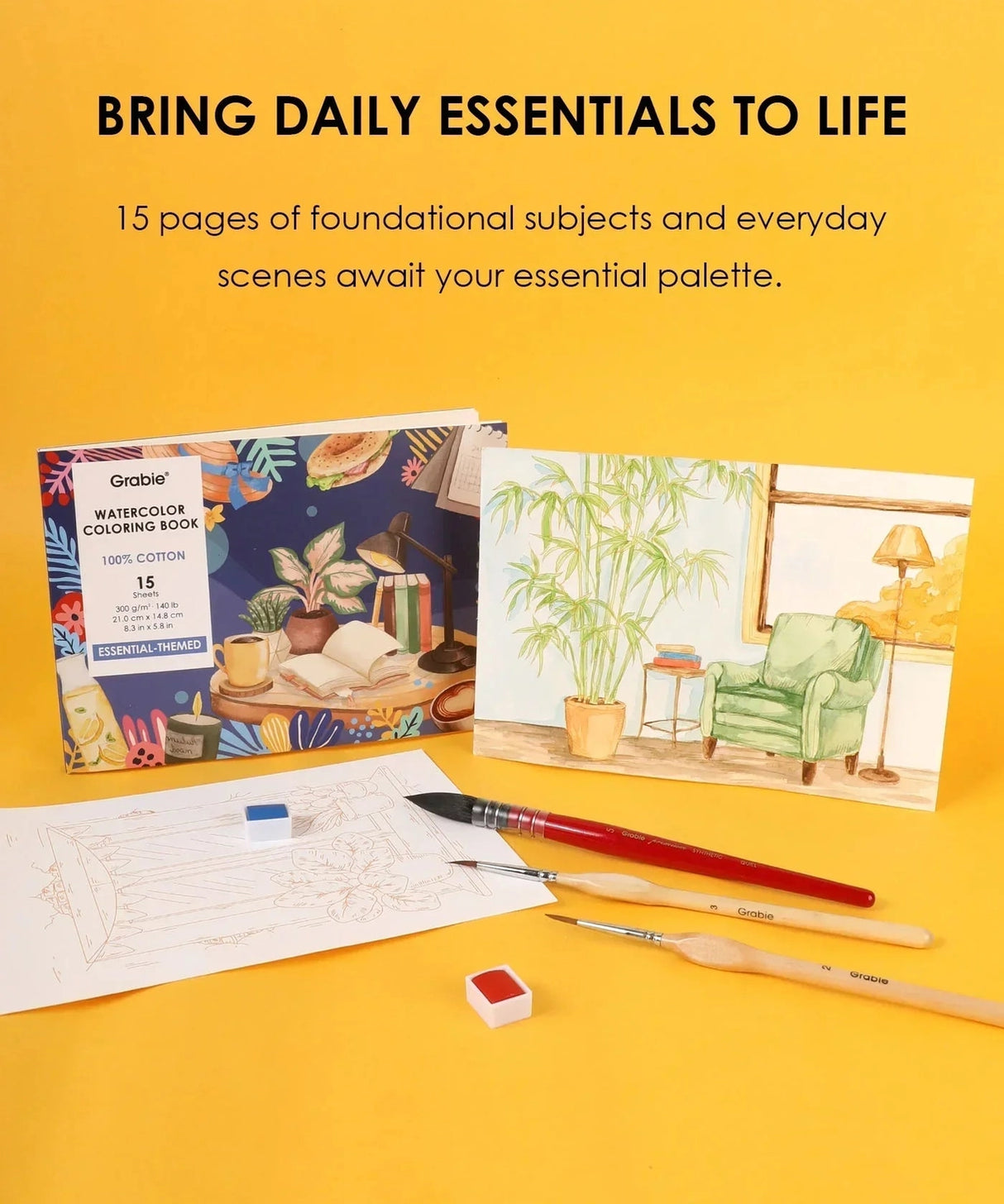 IDEAL SETTING FOR VERSATILE ARTISTS
Embark on a practical creative adventure with our meticulously curated Essential-Themed watercolor gift set. This collection features a watercolor pocket set boasting 12 essential hues, each chosen to reflect the versatility needed for all subjects—from still life to simple landscapes. Accompanied by an intricately illustrated 15-sheet watercolor coloring book, focused on daily essentials and core techniques, this ensemble invites you to explore the fundamentals of waterc