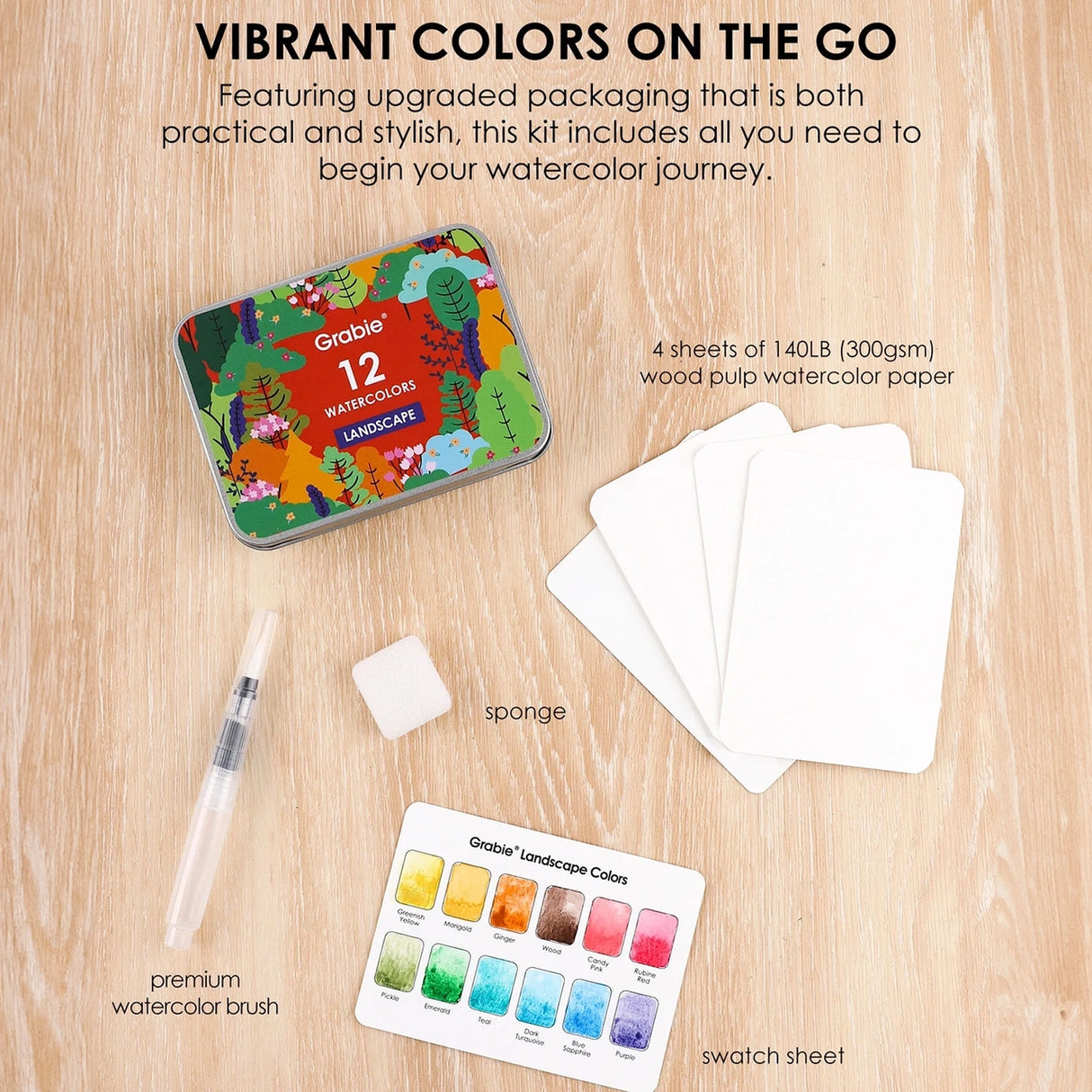 Grabie Watercolor Coloring Club Box - Landscape
A Landscape Coloring Journey – Perfect for nature lovers! This bundle includes a portable watercolor set and a beautifully illustrated coloring book, ideal for all skill levels. Enjoy a relaxing coloring experience.
Perfect Pairing for Nature Lovers – Thoughtfully designed, this set features a 12-color watercolor pocket set, curated with shades that capture the essence of nature, and a 15-sheet, 140LB landscape-themed watercolor coloring book.