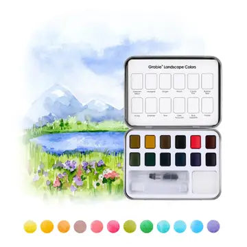 Grabie Watercolor Coloring Club Box - Landscape
A Landscape Coloring Journey – Perfect for nature lovers! This bundle includes a portable watercolor set and a beautifully illustrated coloring book, ideal for all skill levels. Enjoy a relaxing coloring experience.
Perfect Pairing for Nature Lovers – Thoughtfully designed, this set features a 12-color watercolor pocket set, curated with shades that capture the essence of nature, and a 15-sheet, 140LB landscape-themed watercolor coloring book.