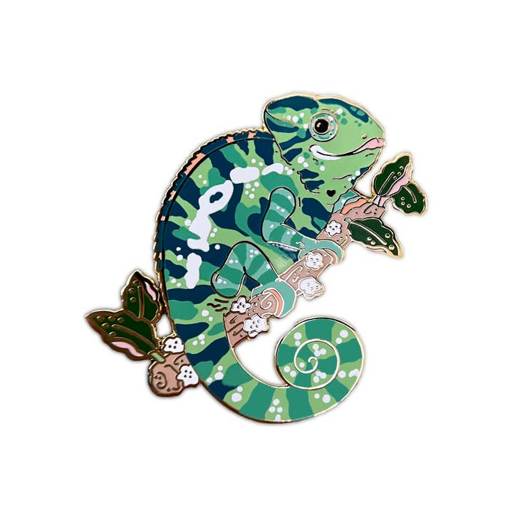 Pin de esmalte de camaleón leopardo verde