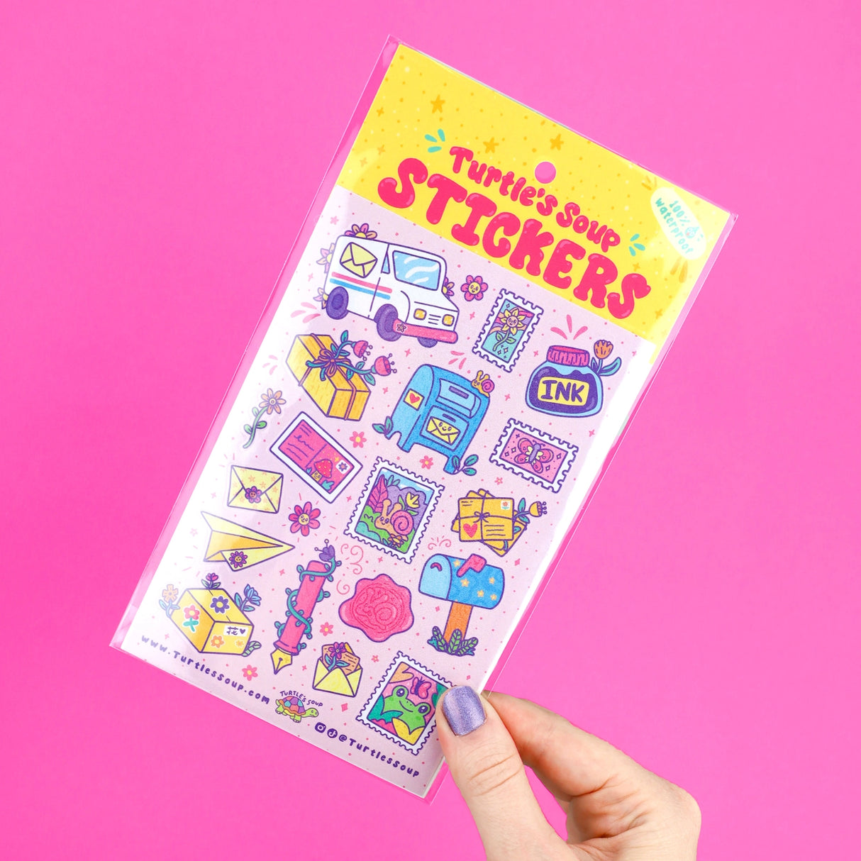 🐢 Our Kiss Cut Sticker Sheets are 4 inches by 6 inches and include one (1) sheet per package, with 10 to 20 individual waterproof, stickers on each.
🐢 Each sheet is enclosed in a sleeve with an art backing card and are retail-ready!
🐢 Stick them on water bottles, laptops, cars, coolers, helmets, skateboards, or just about any flat surface you can think of. 