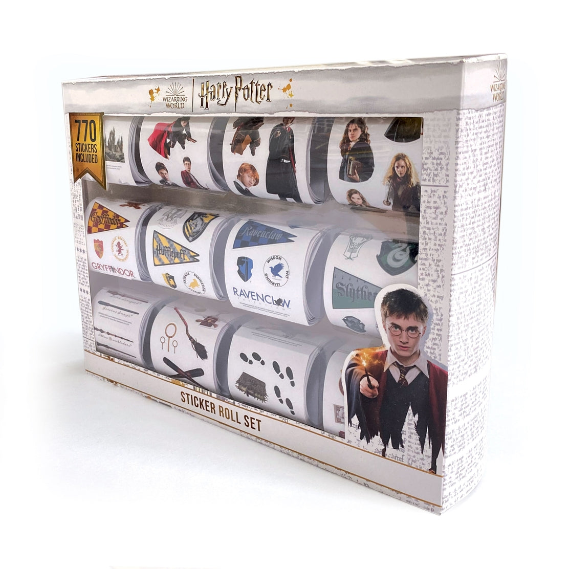 Caja con rollo de pegatinas de Harry Potter
