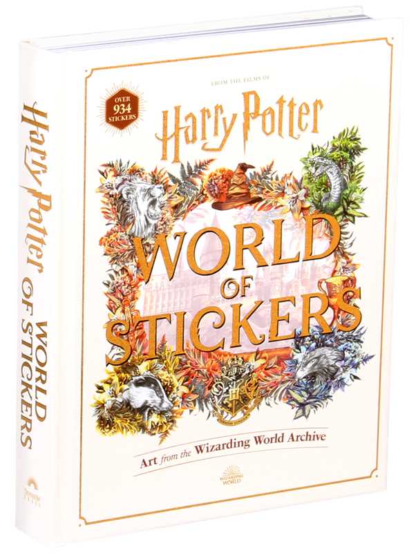This keepsake book includes more than 934 full-color stickers and showcases unique art inspired by the Harry Potter films.
Create magical decorations and designs with the more than 934 stickers in this collectible book that features Harry Potter film-inspired art! Along with stickers of house crests and banners, Patronus guardians, fantastic beasts, Quidditch equipment, the Yule Ball, images from Diagon Alley—including Weasleys’ Wizard Wheezes and Ollivanders Wand Shop.