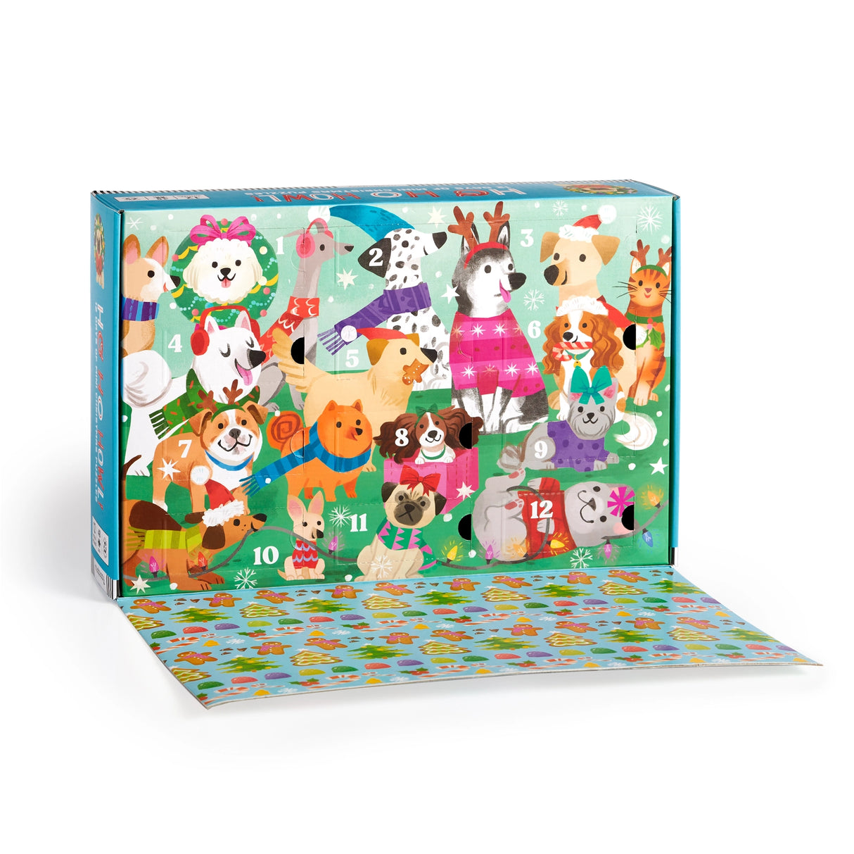 COUNTDOWN PUZZLE β Countdown the 12 days of Christmas with our Ho Ho Howl Countdown Puzzle Set. Open the cover flap to find 12 perforated windows, each with a 48-piece mini puzzle inside. A double-sided insert provides an image reference for each mini puzzle.
BRIGHT AND BOLD ARTWORK β This Ho Ho Howl Countdown Puzzle features the cutest dogs partaking in Christmas customs like sledding, building a gingerbread house and of course drinking hot chocolate!