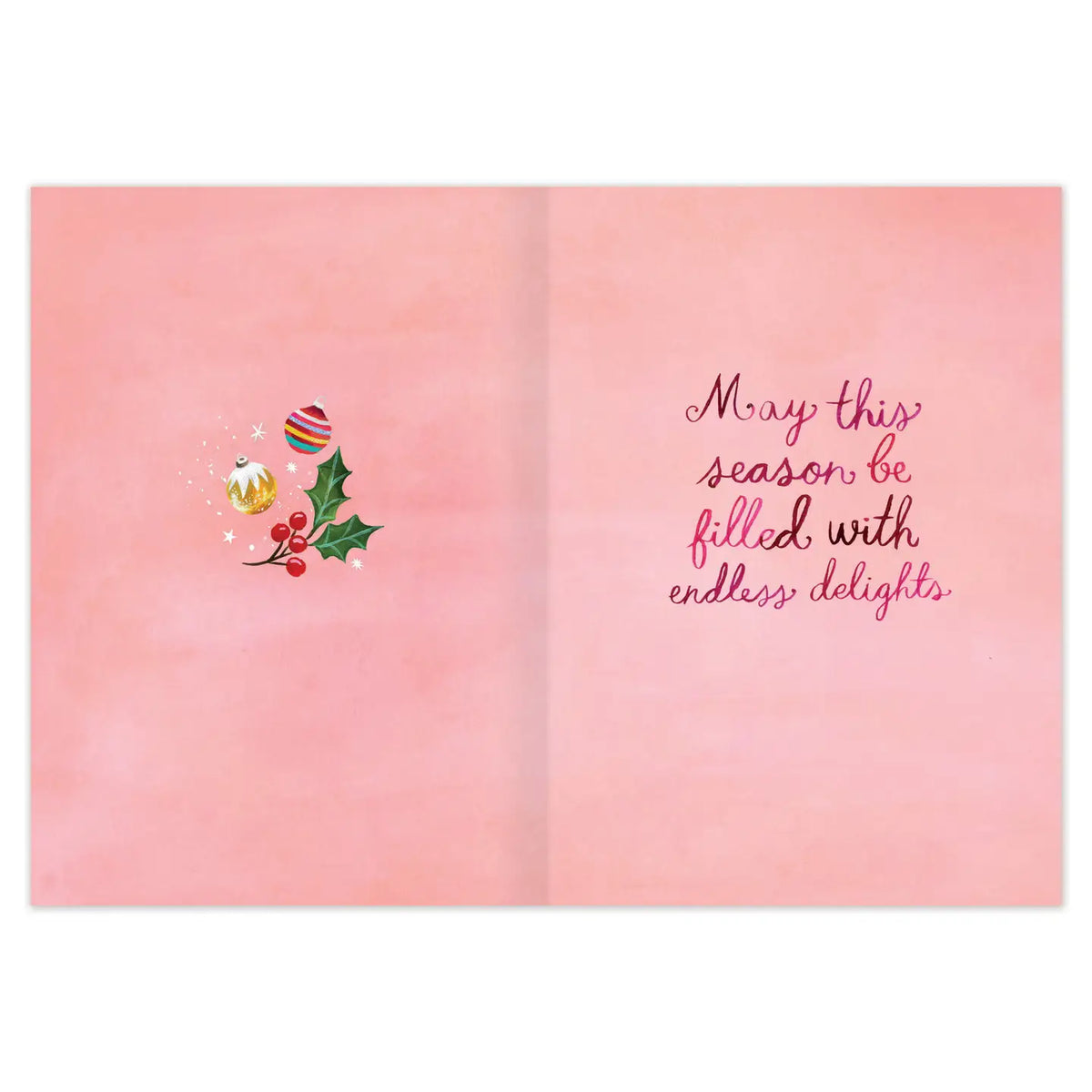 Inside verse: May this season be filled with endless delights
• Size: A6, 4.6" x 6.4"
• Pre-priced
• Paired with a Brown Kraft envelope
• Printed in the USA on high-quality recycled post-consumer waste paper
About The Artist: Katie Daisy was raised by the birds and warm breezes of small-town Lindenwood, Illinois, brought up among the wildflowers with roots planted deeply in the natural world. Working in watercolor and acrylic paint, Katie strives to capture the magic and beauty of a life lived in harmony