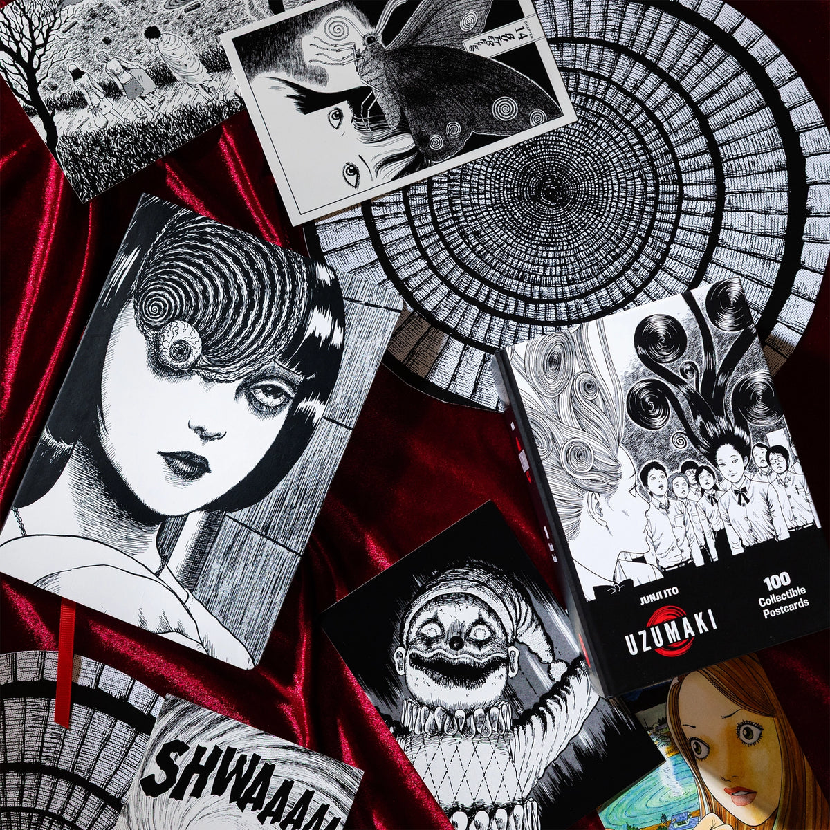 Spiral into horror with this deluxe, officially licensed set of 100 collectible postcards from legendary manga author Junji Ito. Each high-quality print showcases iconic artwork from Uzumaki, his bestselling manga series about a town cursed by spirals.
A four-time Eisner Award winner and New York Times bestselling author, Junji Ito has inspired generations of readers and creators with his legendary works of cosmic horror.