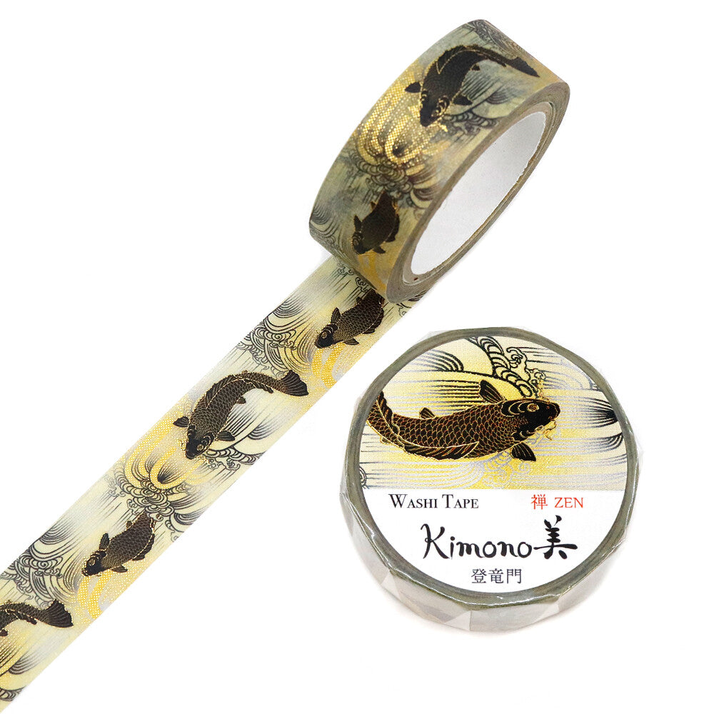 Let your creativity swim upstream with this enchanting Kimono Beauty Dragon Gate Washi Tape. Inspired by the legendary koi who bravely journeys through the Dragon Gate to become a shimmering dragon, this tape carries a sense of magic, courage, and transformation in every golden flicker.