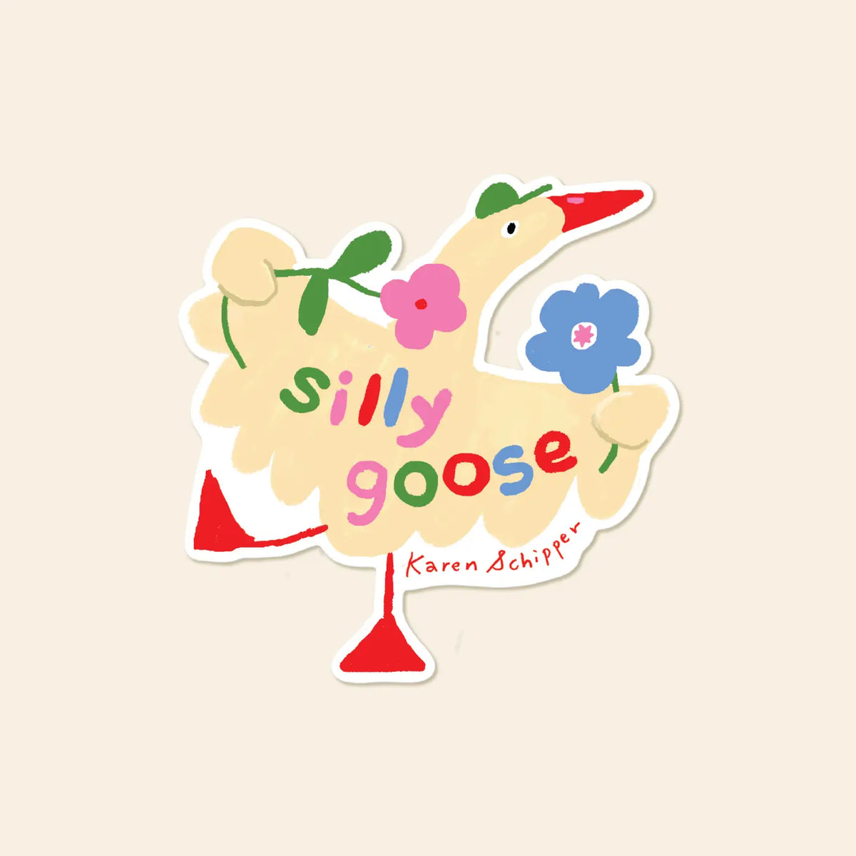 Karen Schipper Vinyl Sticker - Silly Goose
Silly Goose Sticker features a cheerful goose with colorful lettering that reads “silly goose,” making it a cute pun sticker that instantly grabs attention on any surface.
Made from matte-coated, waterproof vinyl, it’s durable enough for laptops, planners, water bottles, and more. It’s an easy impulse add-on for cat people, best friends, and shoppers looking for a small but meaningful gift.
Measures approximately 3 inches
Matte coating; durable, waterproof, and